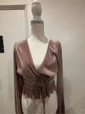 Zara Blush Pink Ribbed Wrap Top with Tie Waist